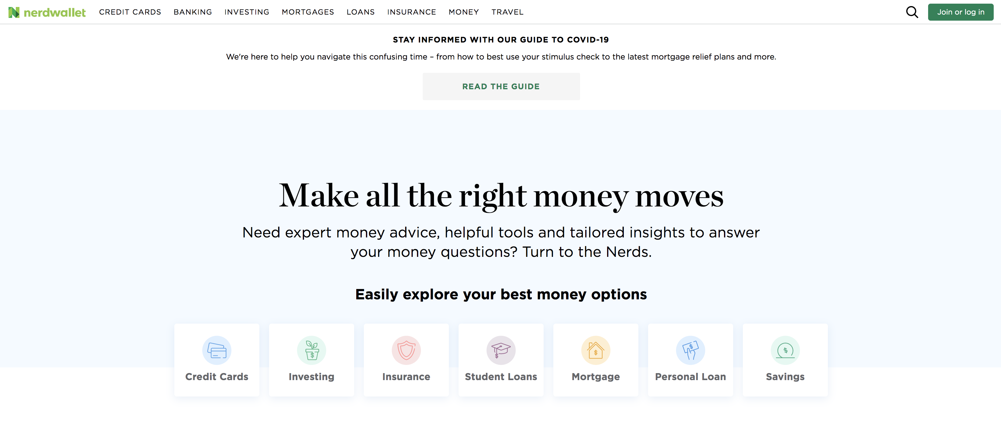 NerdWallet homepage screenshot