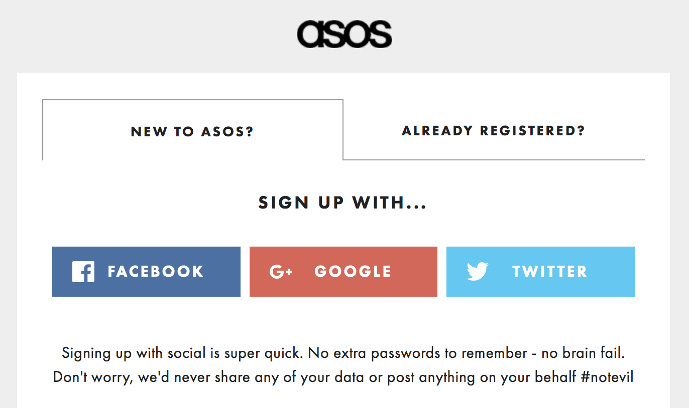 Sign in di Asos, esempio di micro-testo