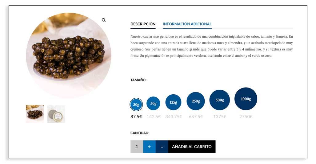 Descripción de producto - Ejemplo caviar