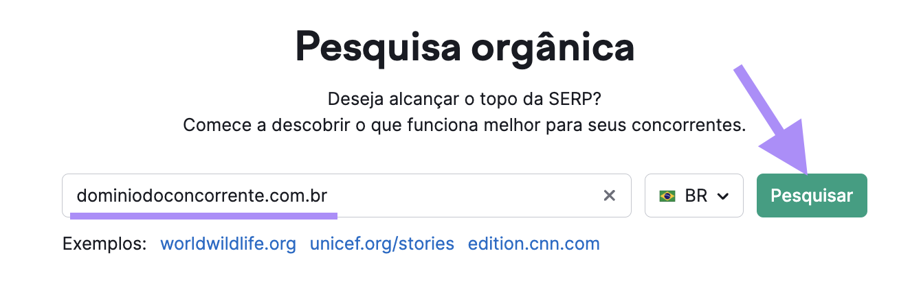 barra de pesquisa com "dominiodoconcorrente" na ferramenta Pesquisa orgânica