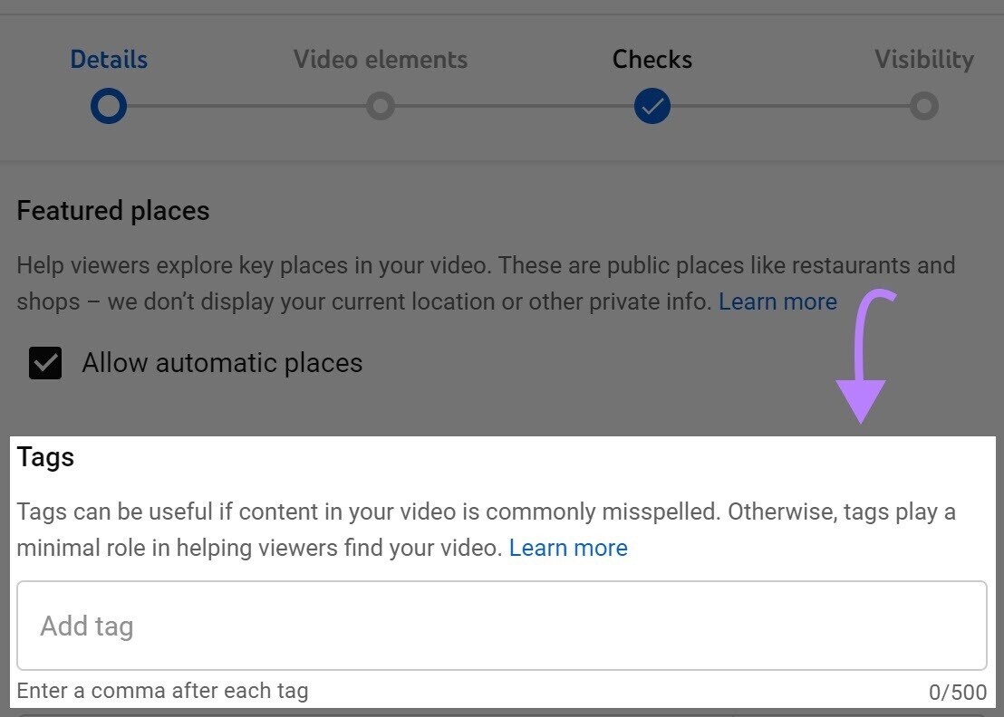 example of adding tags to videos