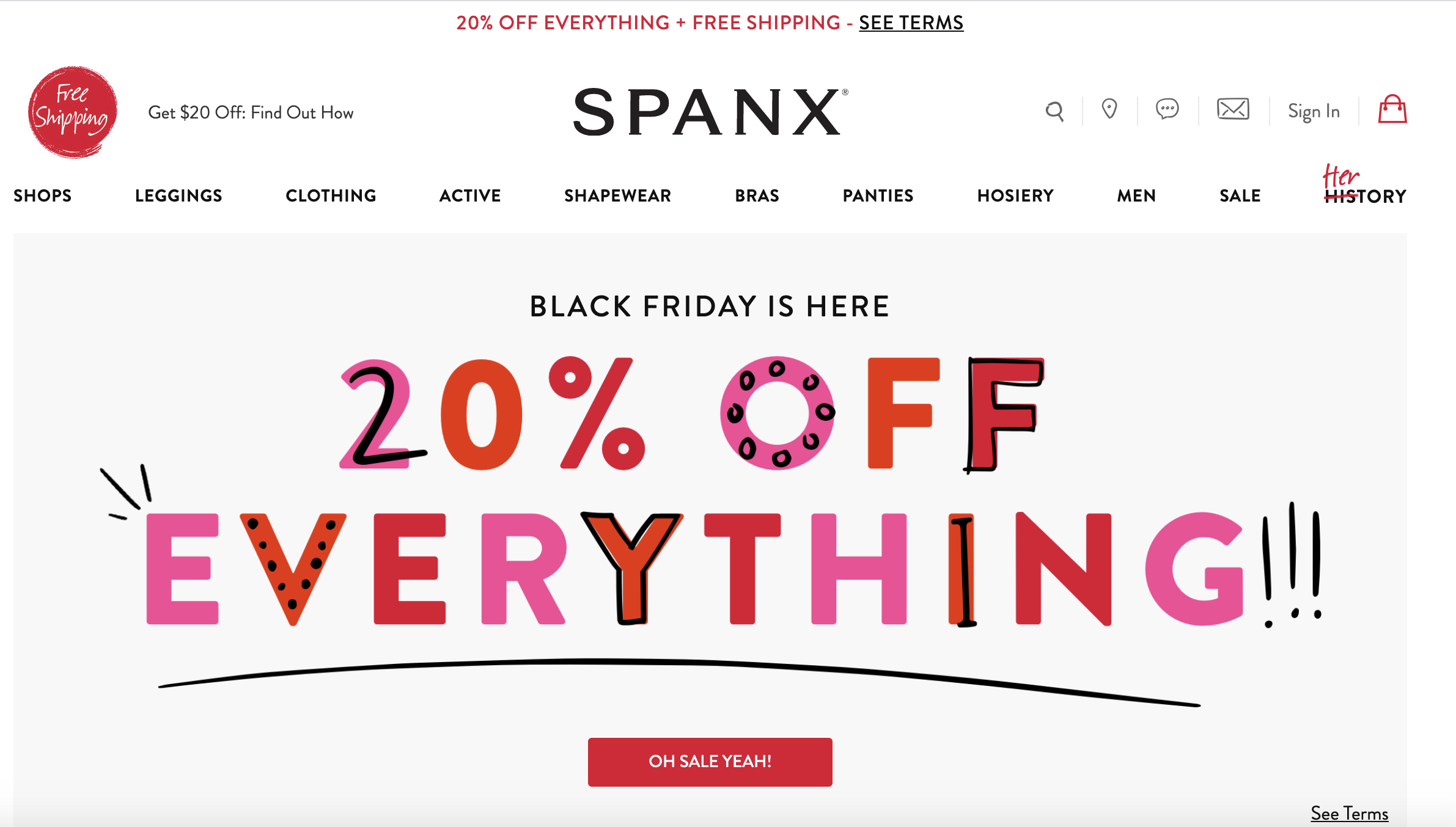 Spanx landing page and CTA example