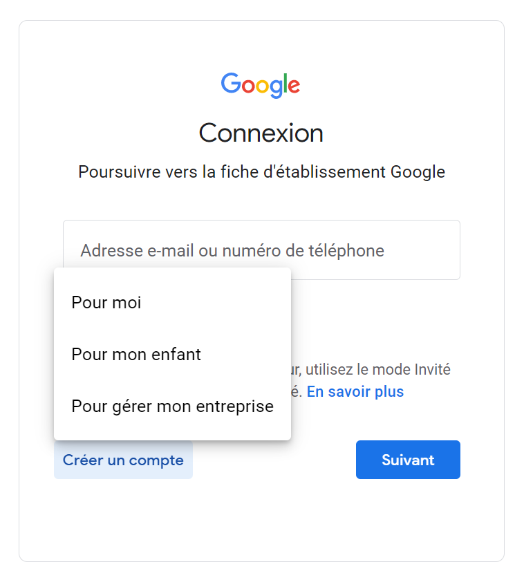 Créer un compte professionnel Google