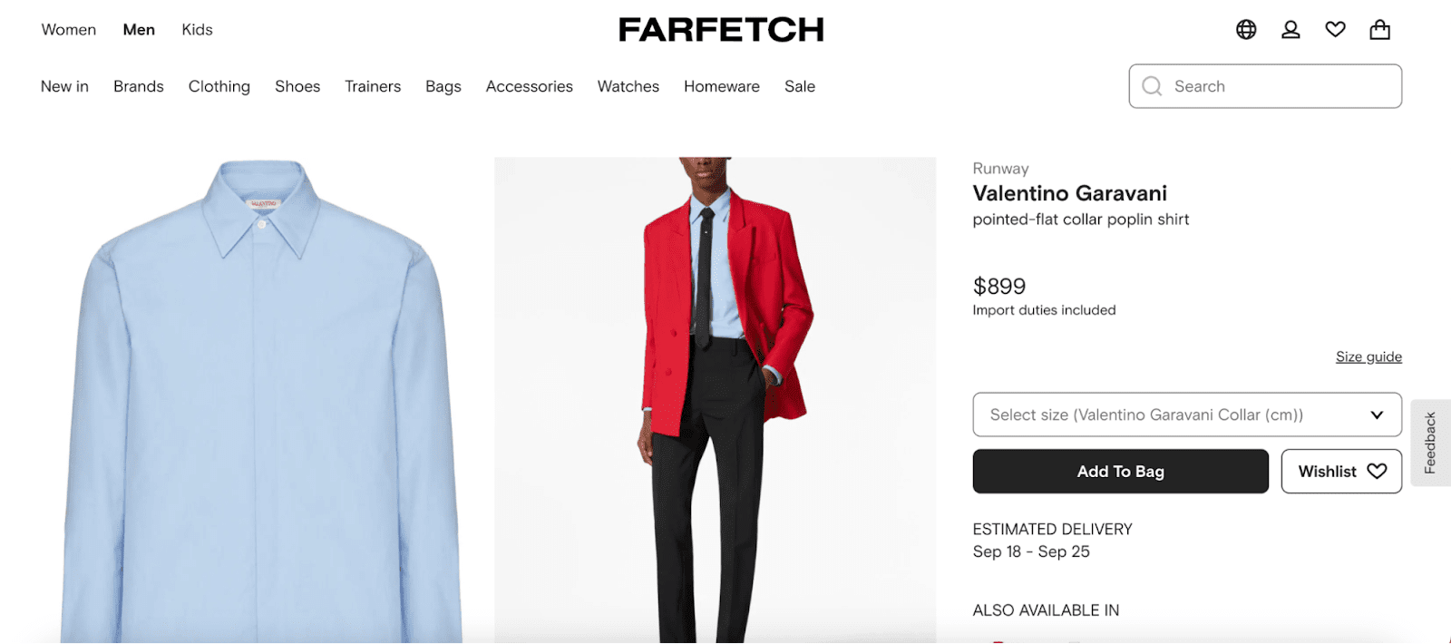 Farfetch's product listing in collaboration with Tim Dessaint