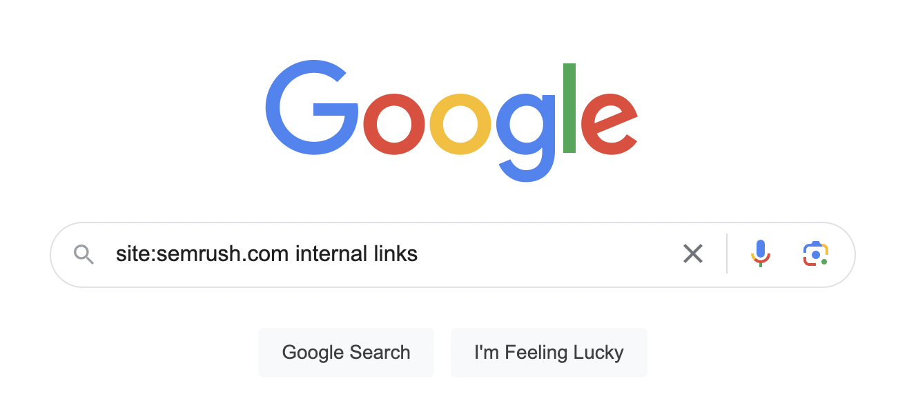 “site:semrush.com internal links” entered into the Google search bar