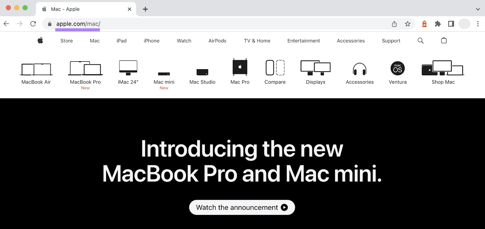 MacBook section on Apple’s website