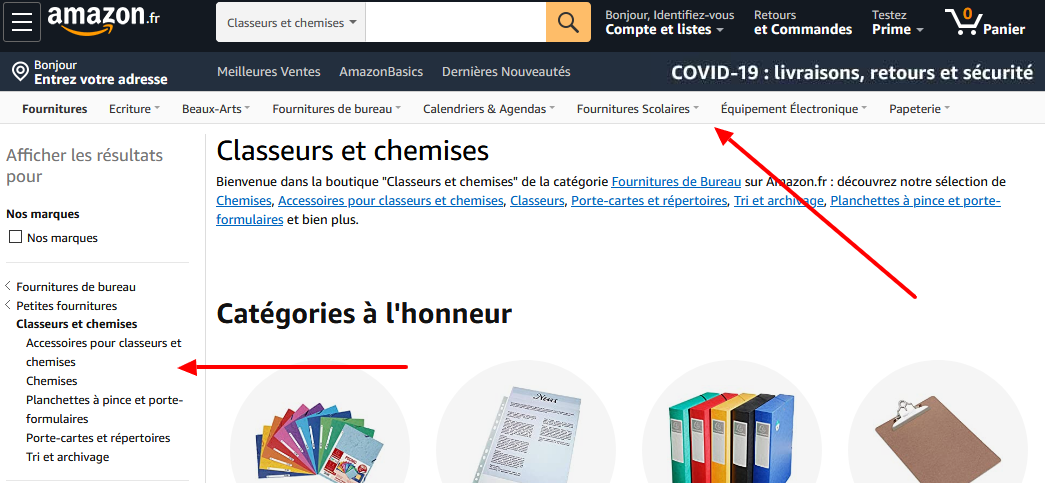 Amazon catégorie classeurs et chemises