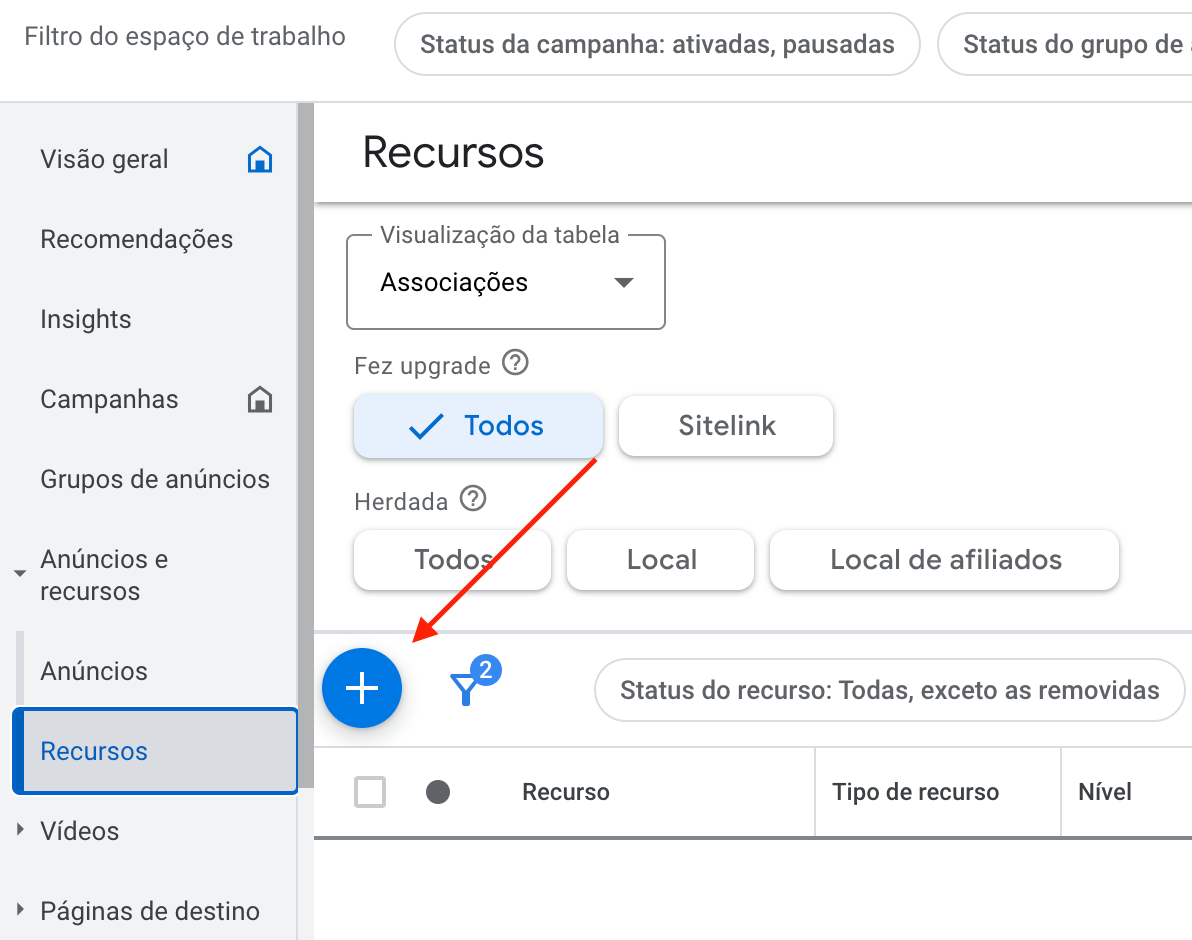 guia para melhorar seus anúncios 11 clique no ícone + azul no google ads