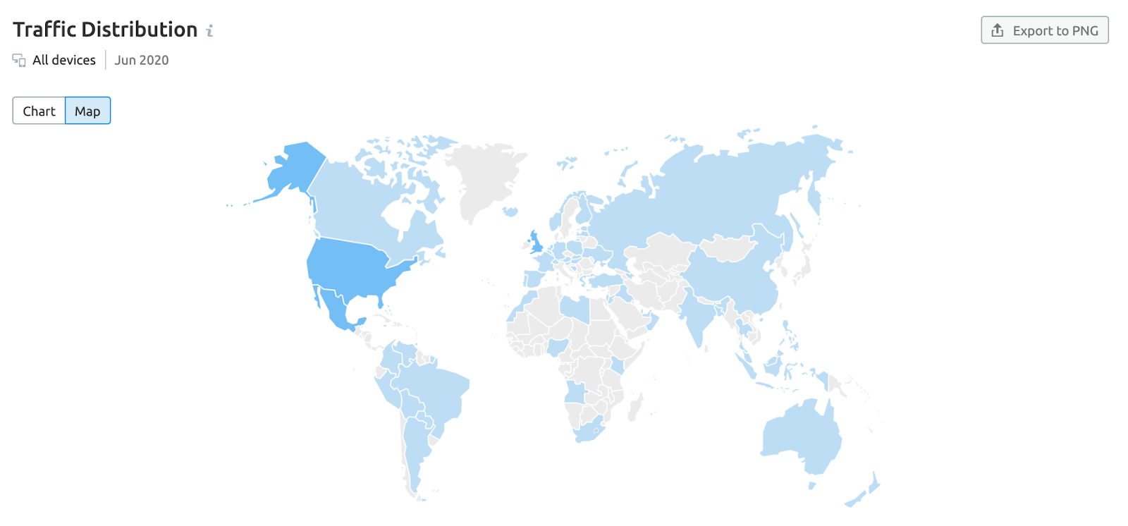 SEMrush Traffic Analytics - Traffic Sources (Geo Distribution)