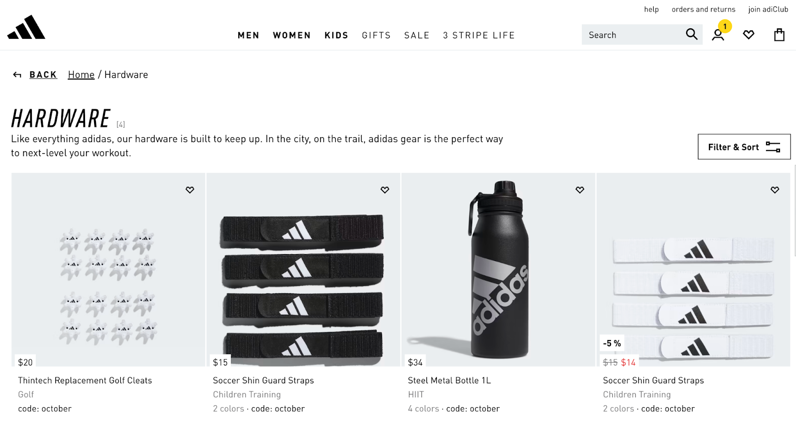 Adidas hardware collection page