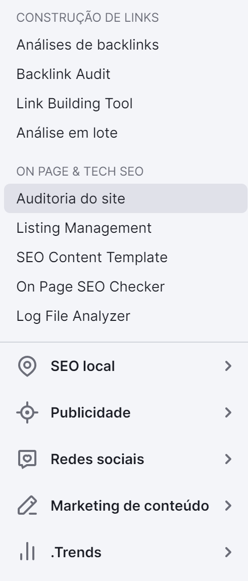 localizando a ferramenta auditoria de site no menu