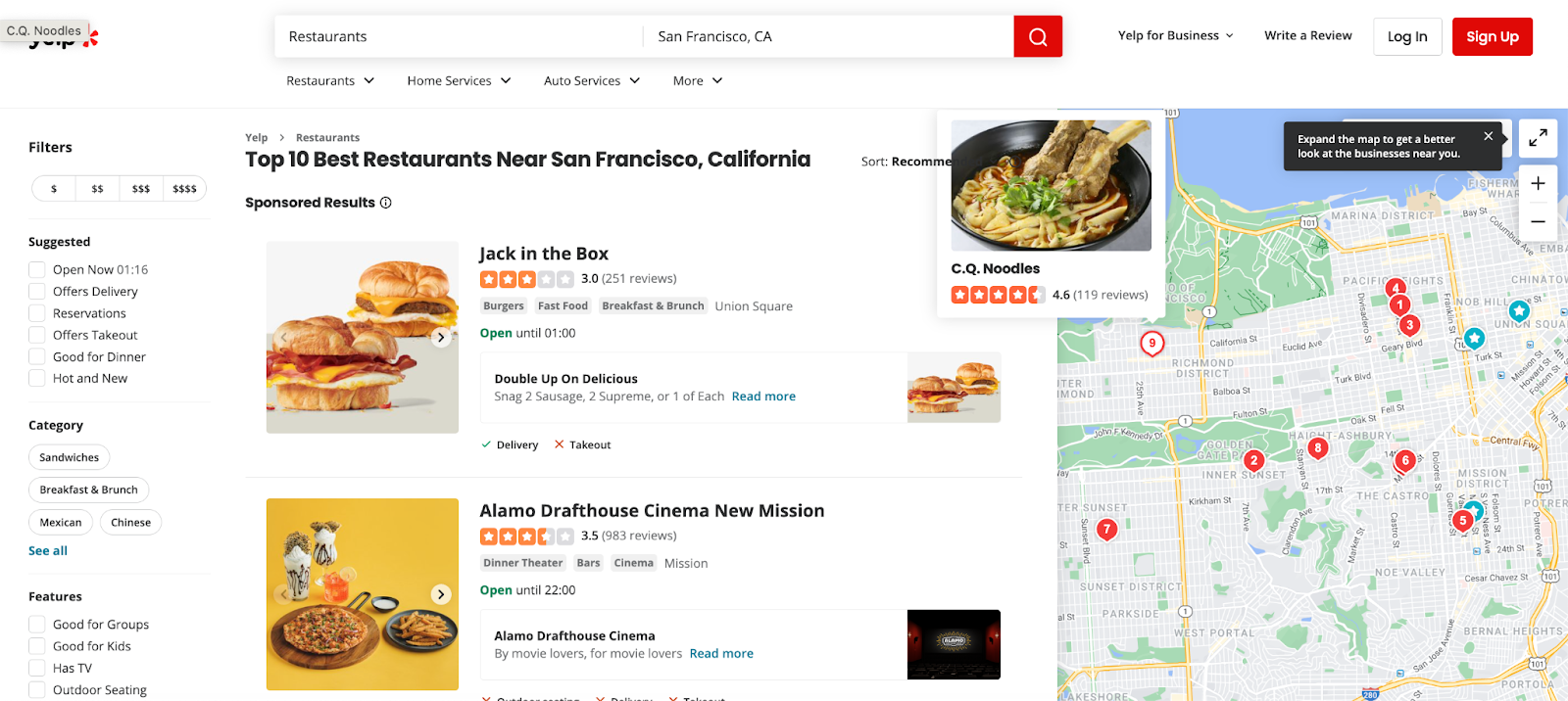 Page Yelp « Top 10 des meilleurs restaurants près de San Francisco, Californie »