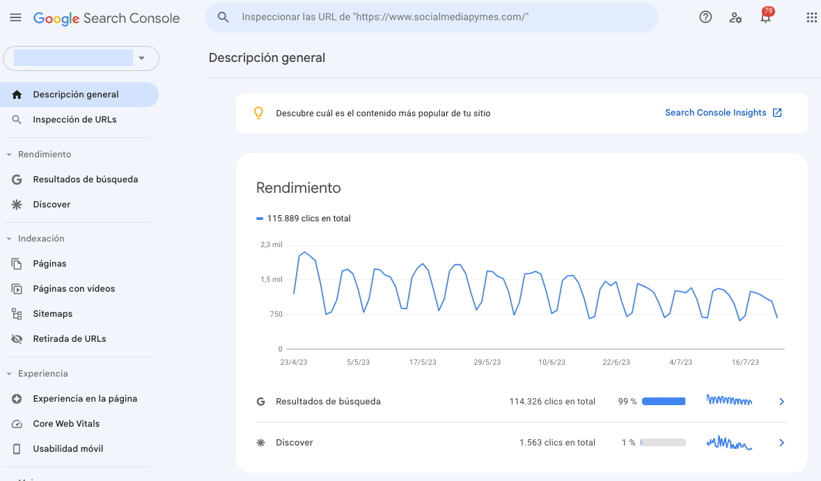 Panel de datos de GSC.