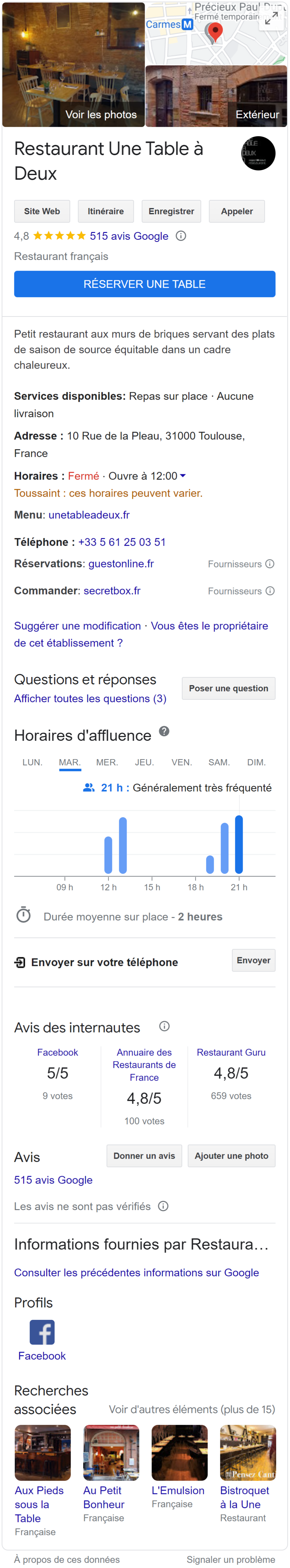 Exemple de fiche Google Business Profile