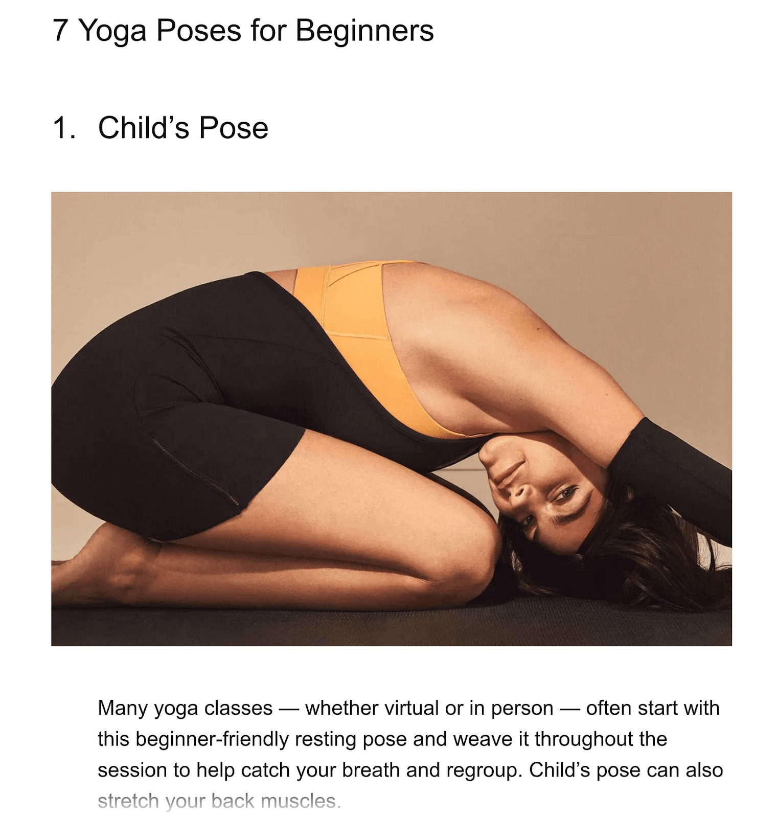 an example of a p،to for "7 Yoga Poses for Beginners" post by Nike