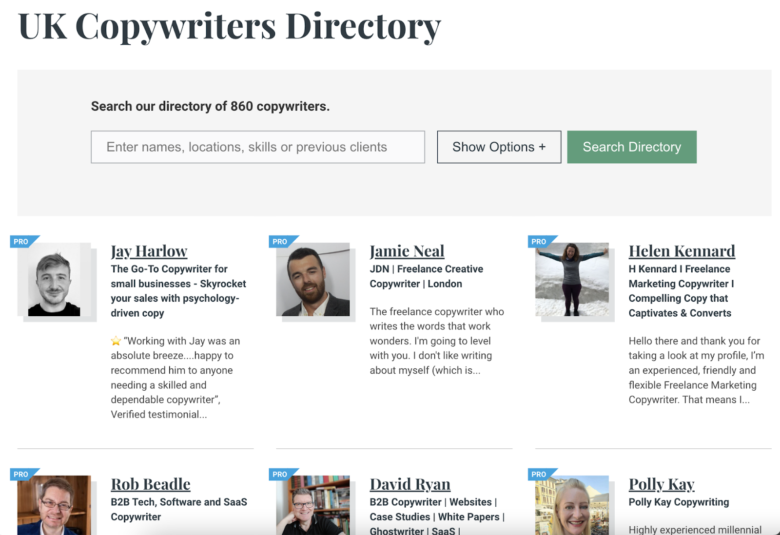 ProCopywriters’ UK directory page
