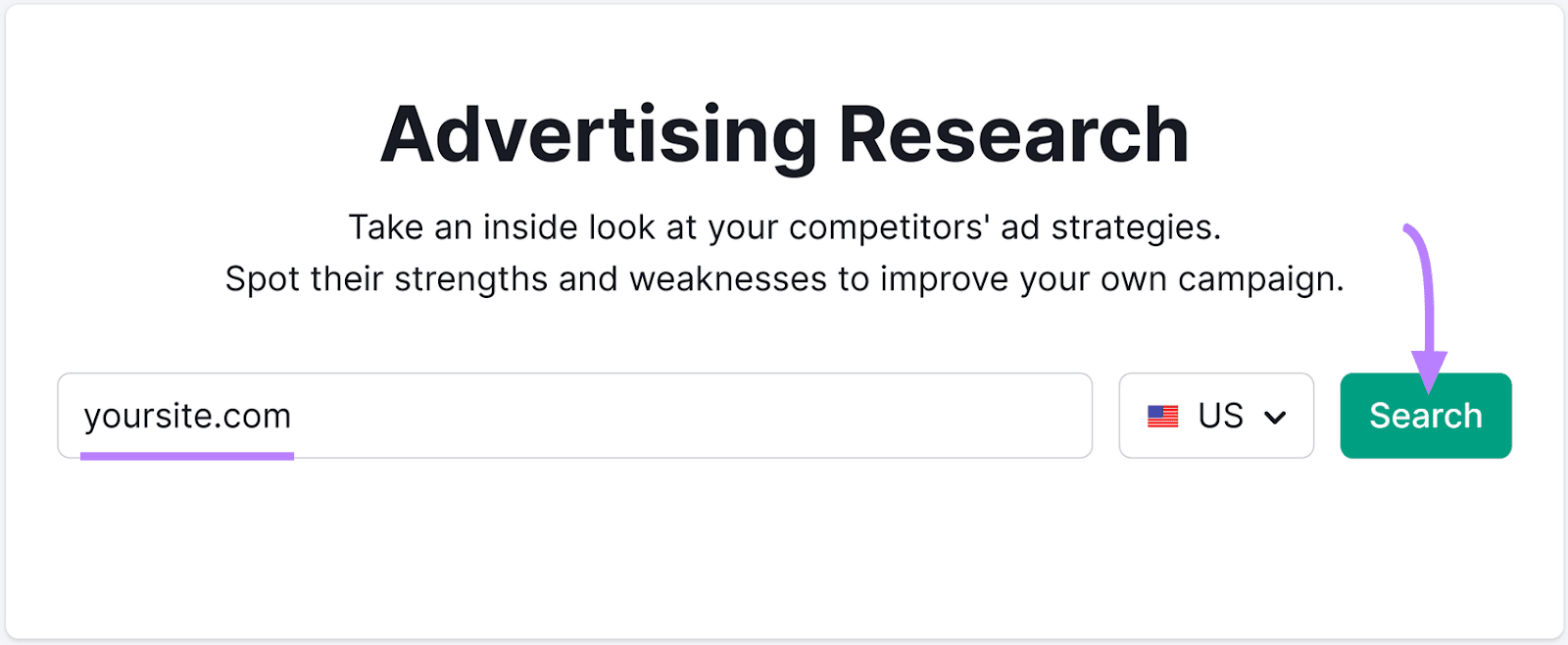 Advertising Research tool search bar