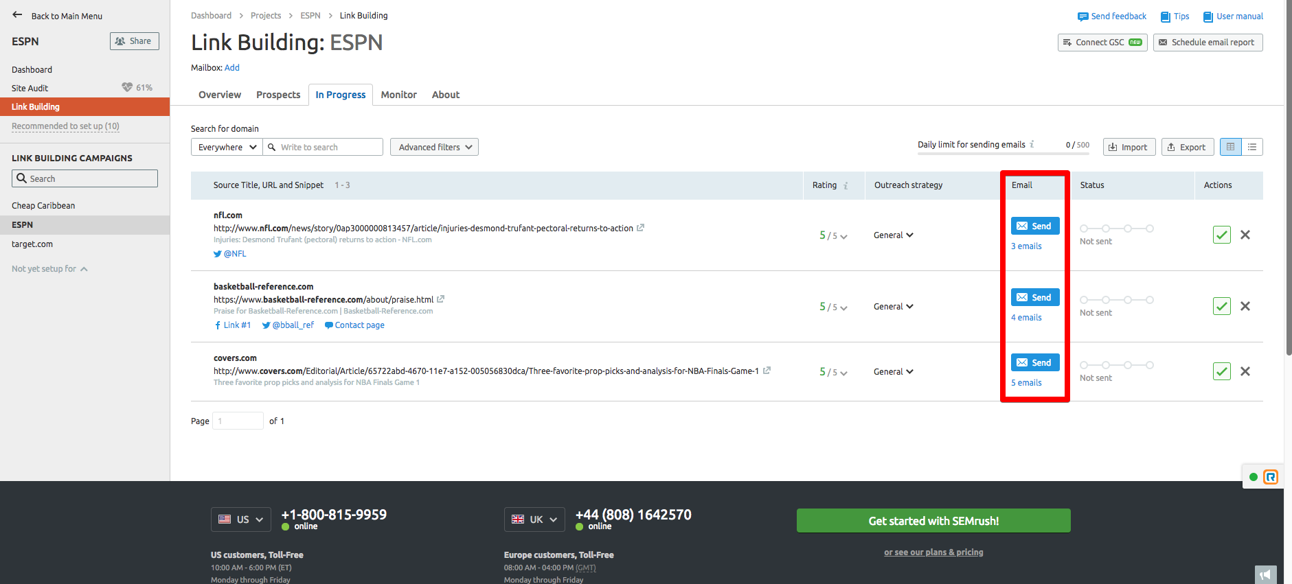 Link Building Tool: E-Mail-Versand