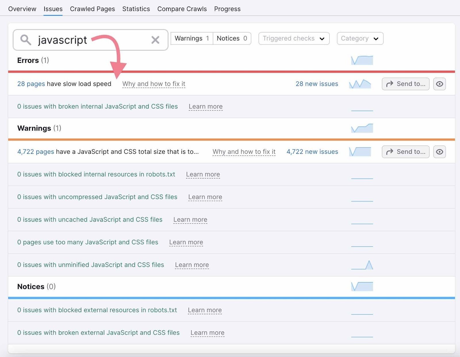 L'audit du site identifie les fichiers JavaScript cassés