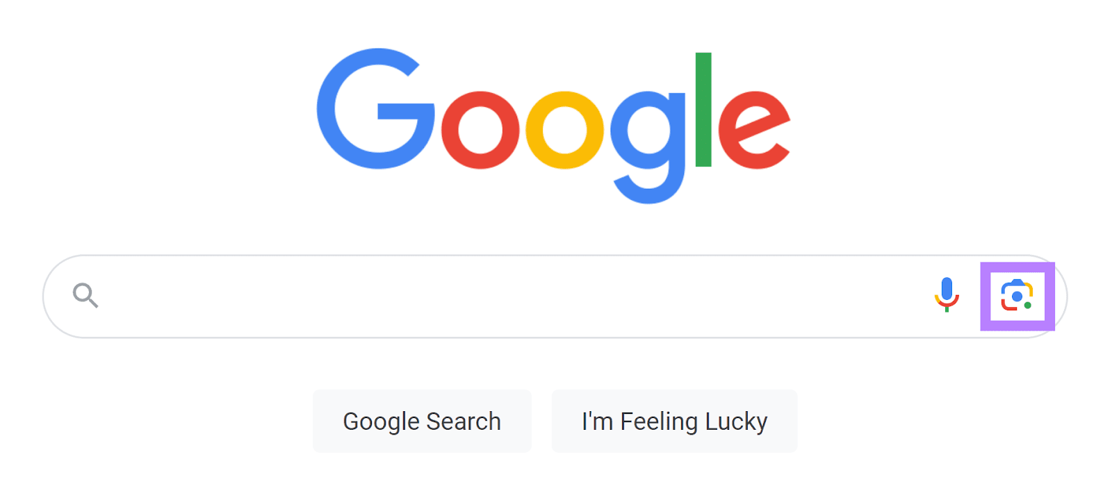 Google search bar with the camera icon highlighted