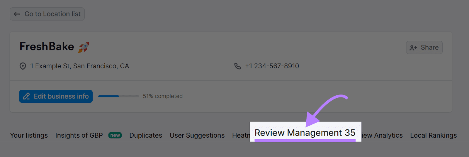 "Review Management" tab highlighted