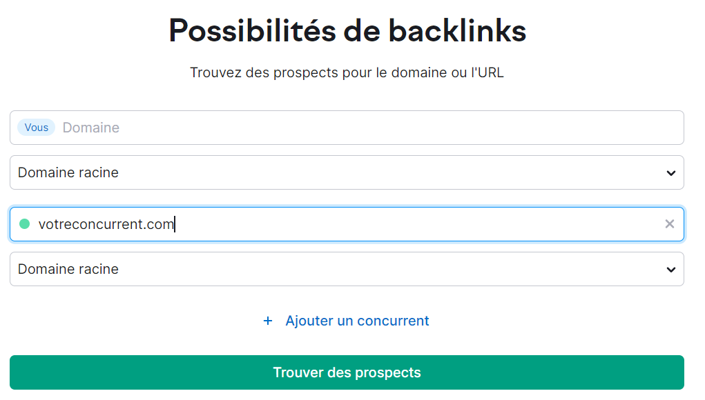 Possibilités de backlinks de Semrush