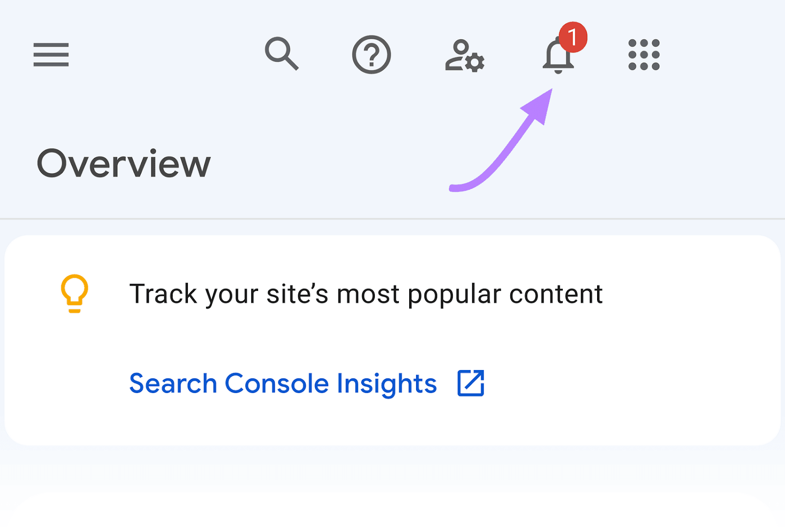 “Messages” bell icon at the top right of GSC dashboard