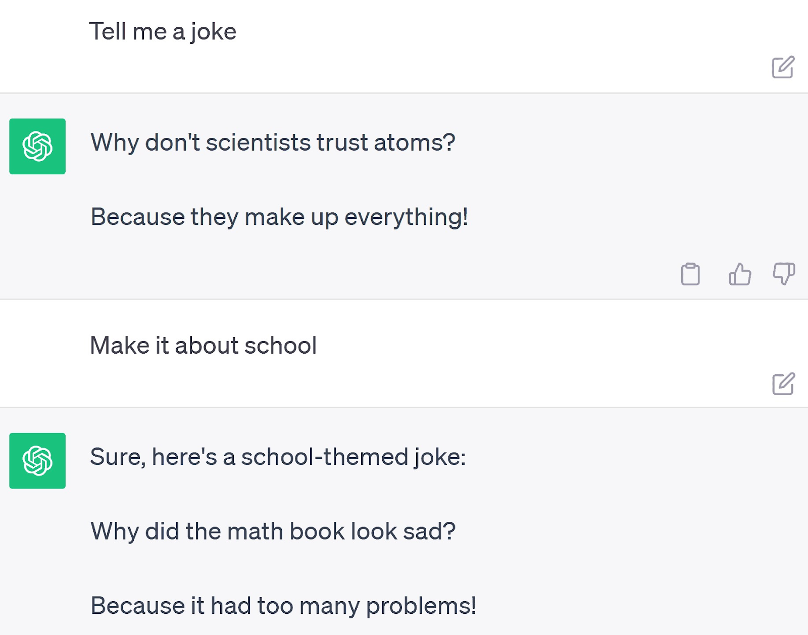 A prompt asking ChatGPT to tell a joke about school