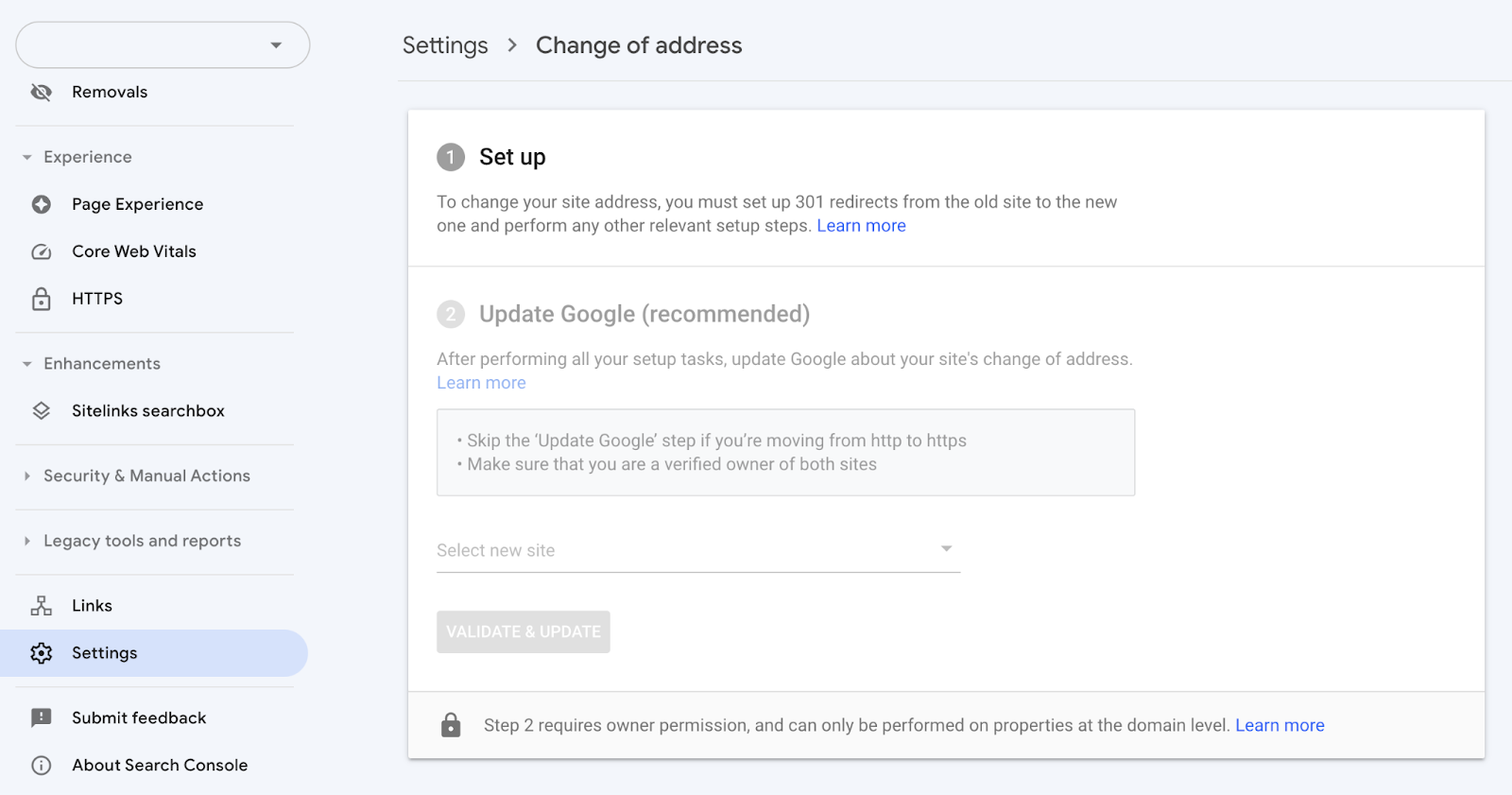 Changement de page d'adresse dans Google Search Console