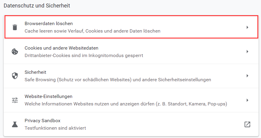 Browserdaten löschen in Chrome