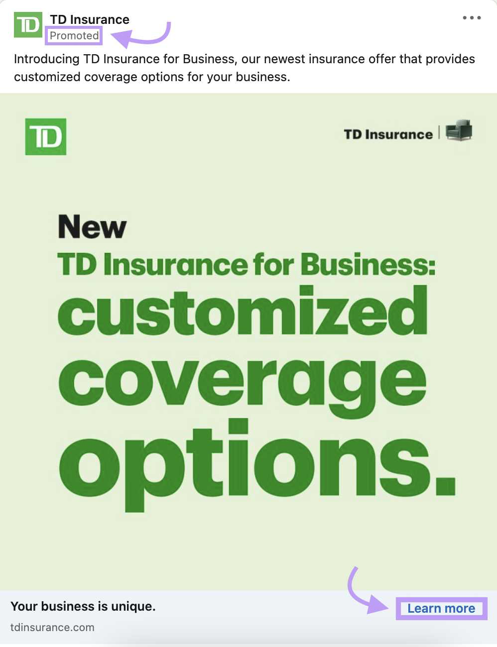 An image ad on LinkedIn by Toronto Dominion (TD)