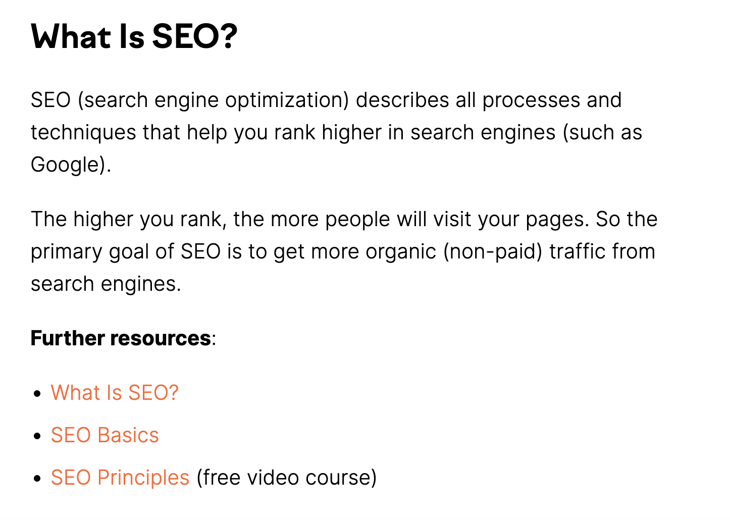 "What Is SEO?" section of the article on learning SEO