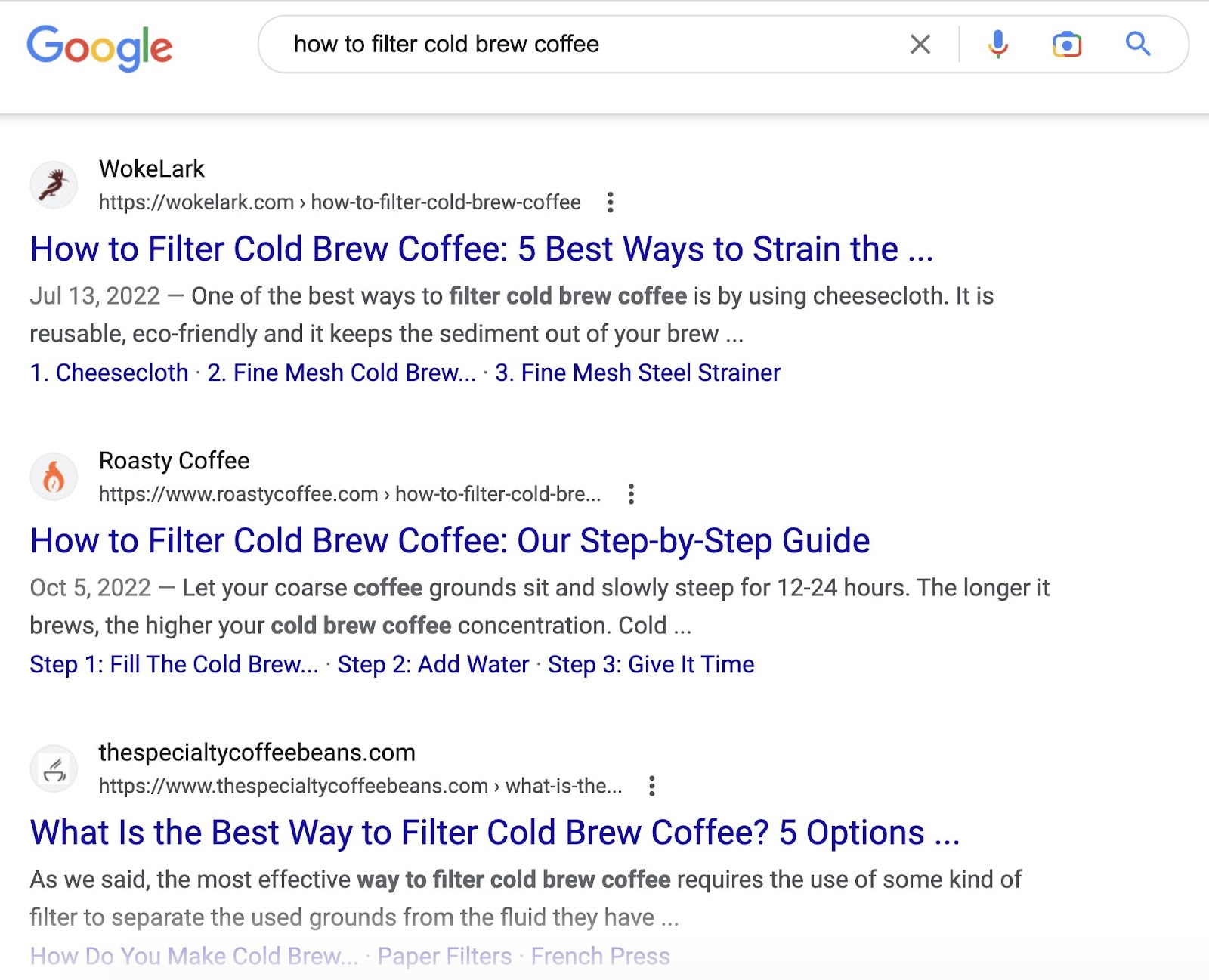 Google search for “how to filter cold brew coffee”