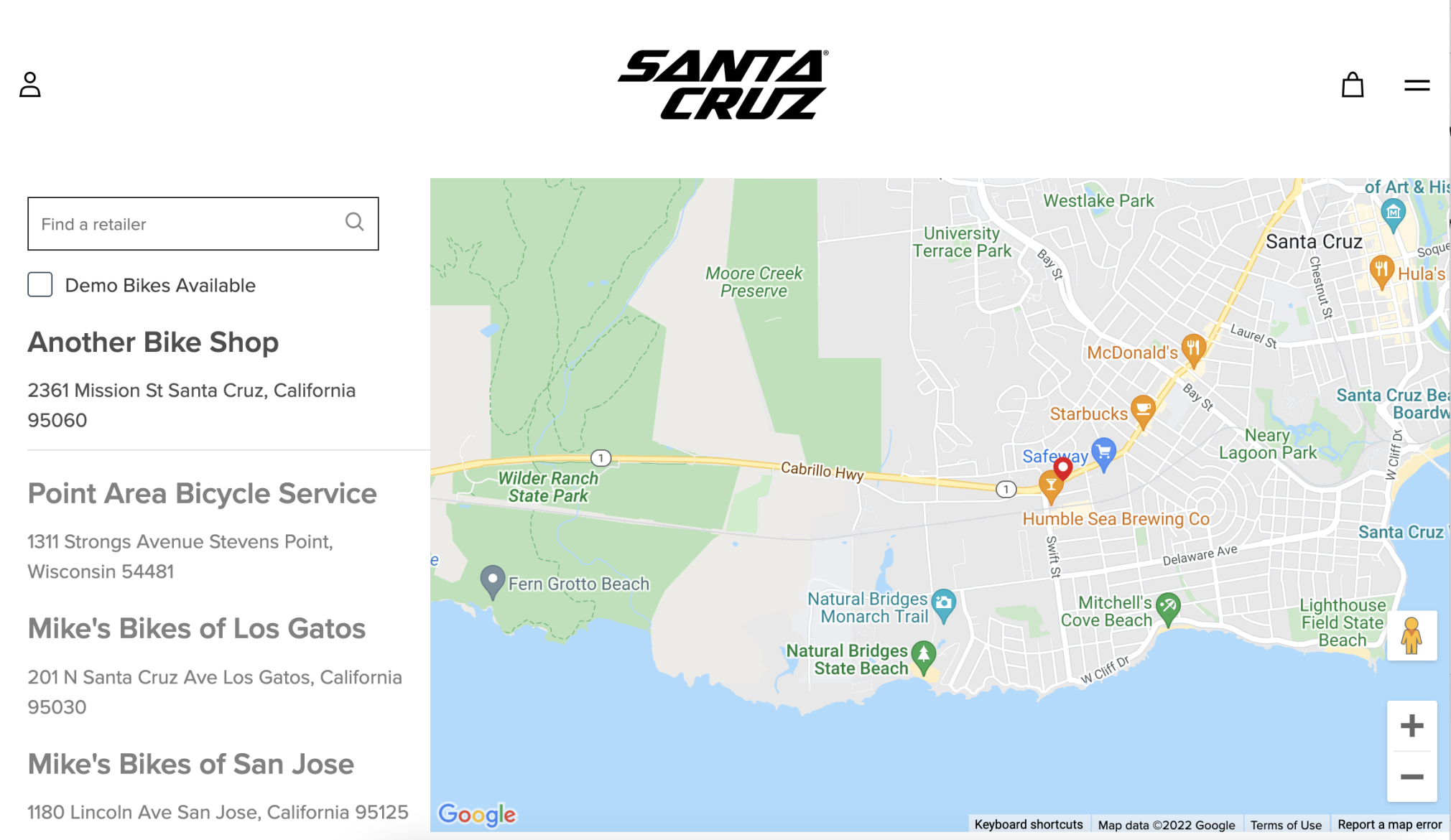 Santa Cruz motorcycle  retailer page