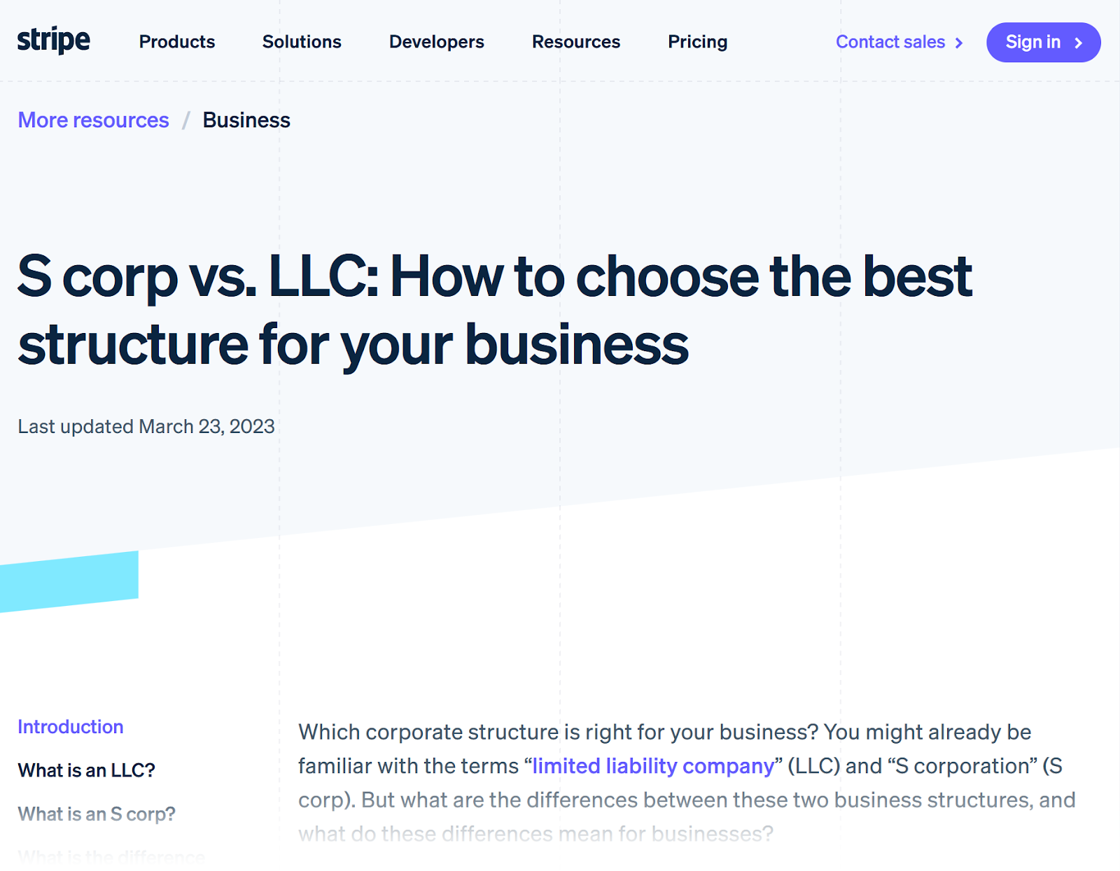 Stripe's article on how to choose the best structure for your business.
