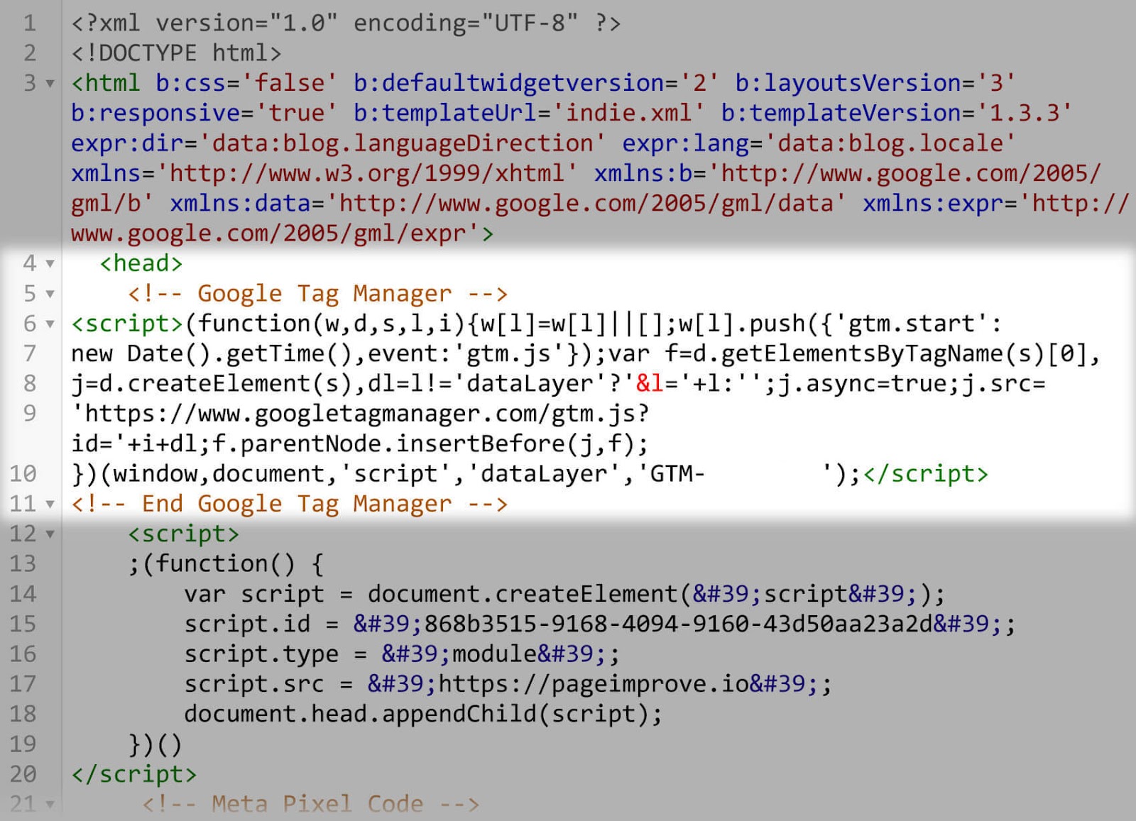 Google tag snipped shown successful  HTML of CMS 