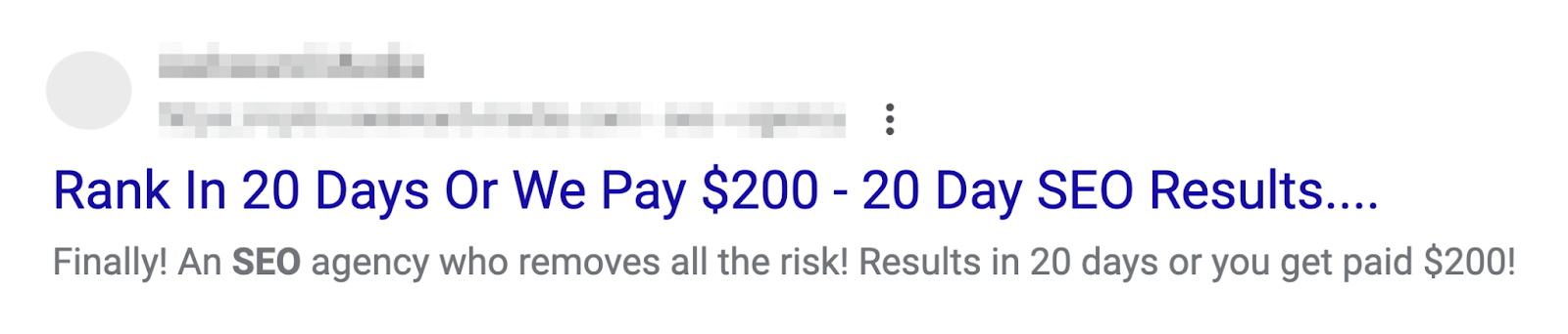 "Rank in 20 days or we pay $200" Google result