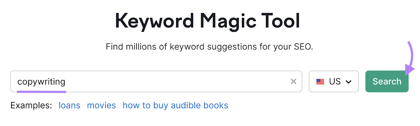 "copywriting" entered into the Keyword Magic Tool search bar