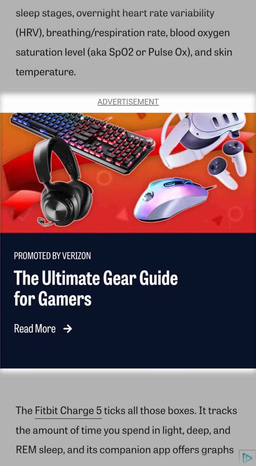 PCMag's mobile banner ad in the middle of page's content