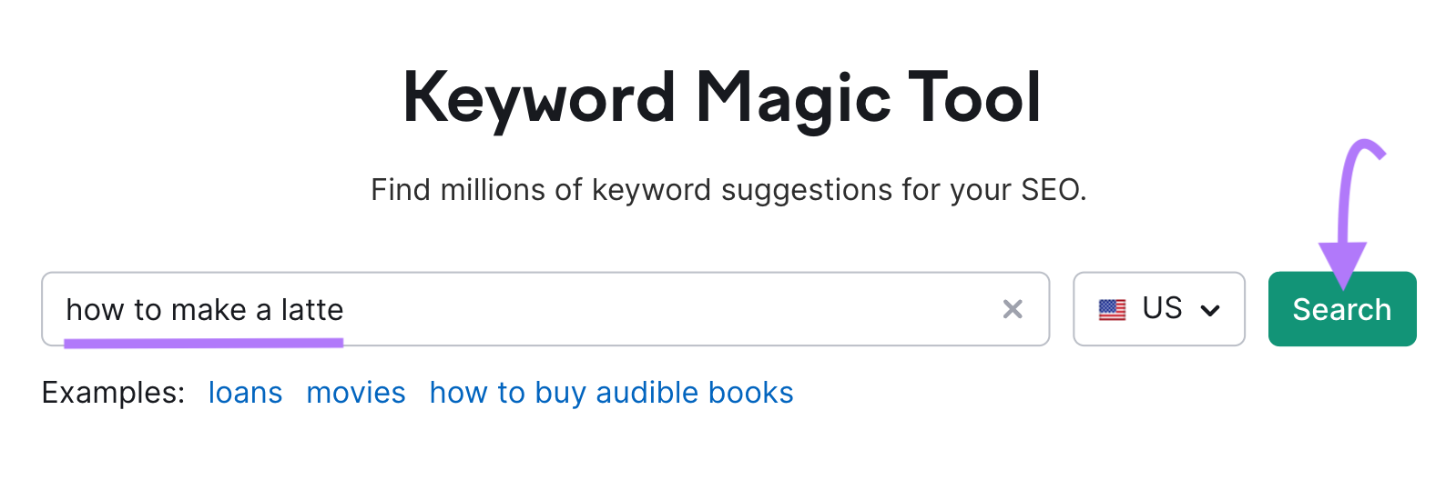 "how to make a latte" entered into Keyword Magic Tool search bar