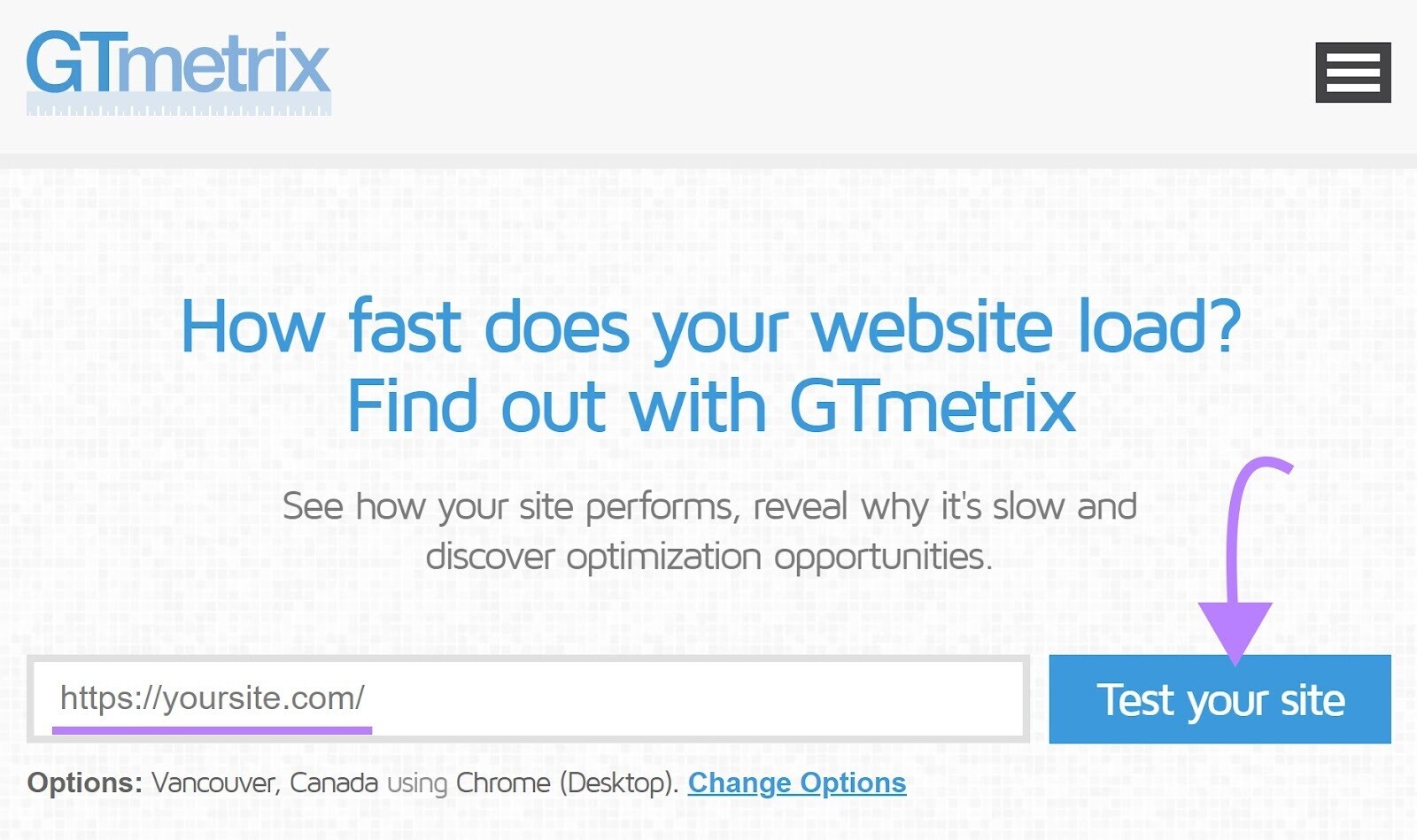 GTmetrix ،mepage with ،le "How fast does your website load" Find out with GTmetrix"