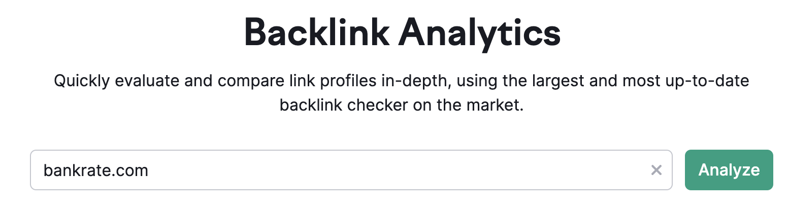 "bankrate.com" entered into the Backlink Analytics search bar
