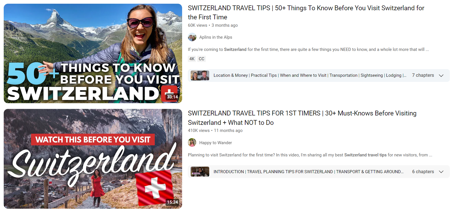 Engaging YouTube video thumbnails with landscape, text, and person.