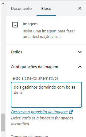 Campo do WP para adicionar alt text