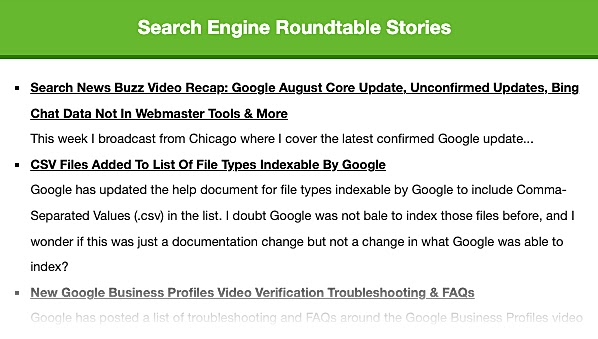 Search Engine Roundtable Stories page