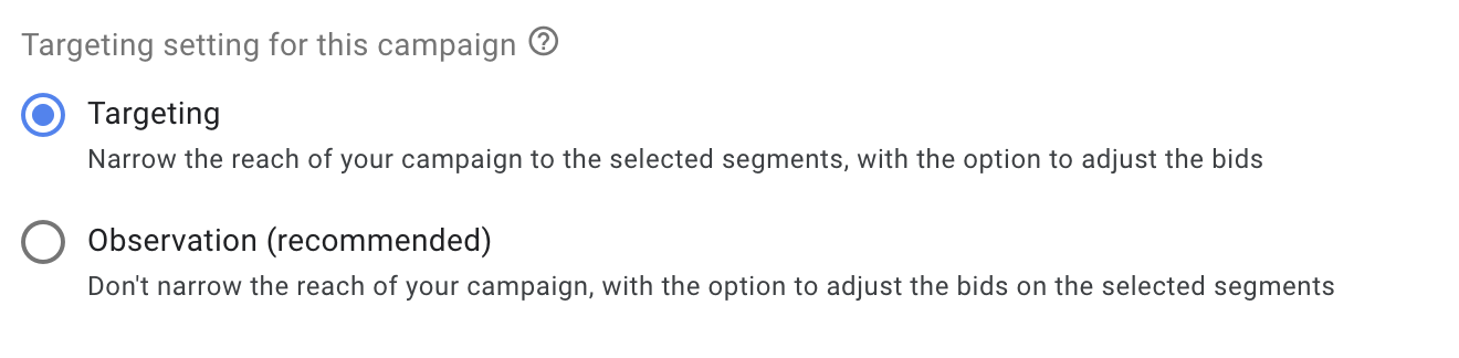 targeting option in campaign settings