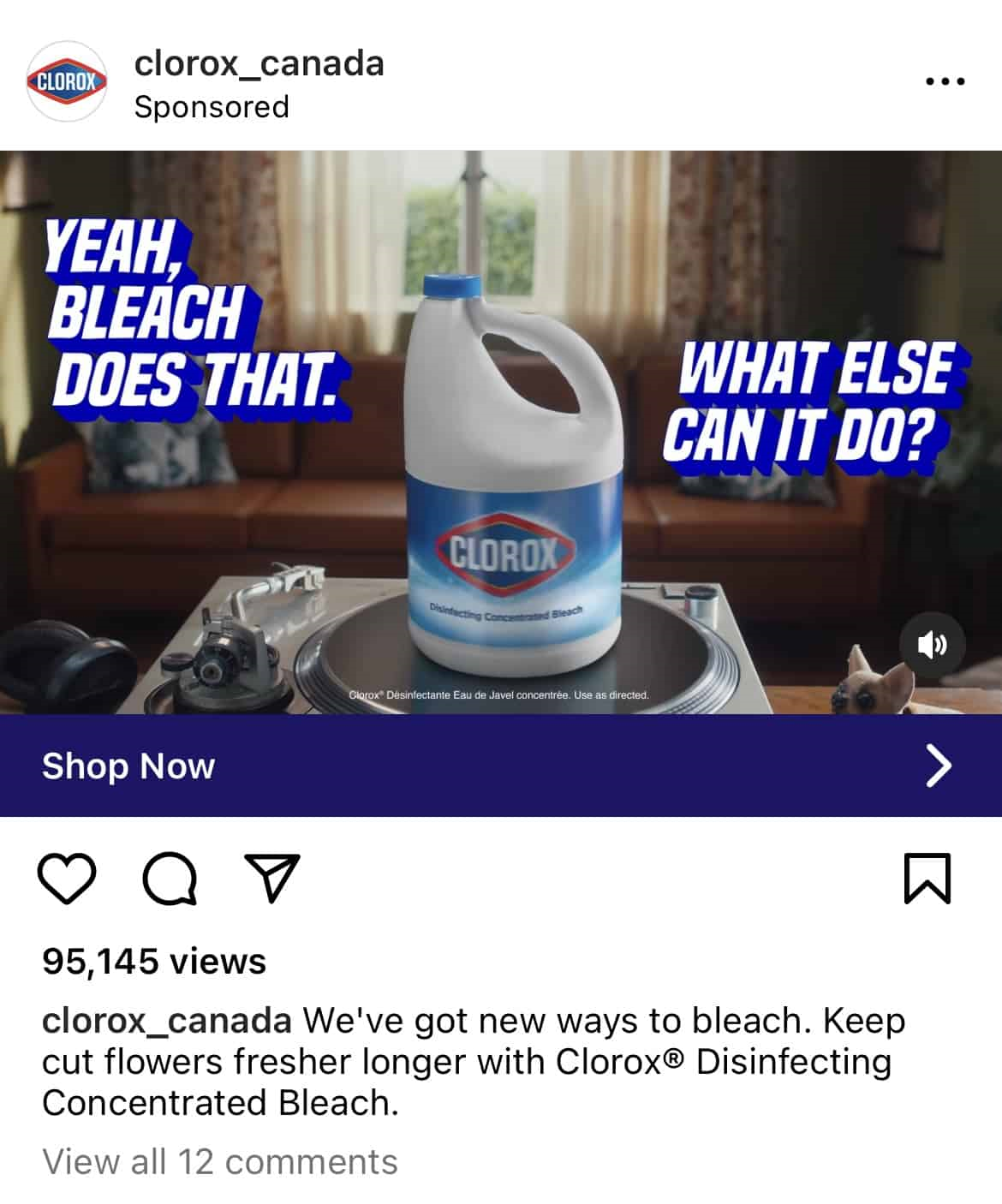 Clorox Canada's ad on Instagram