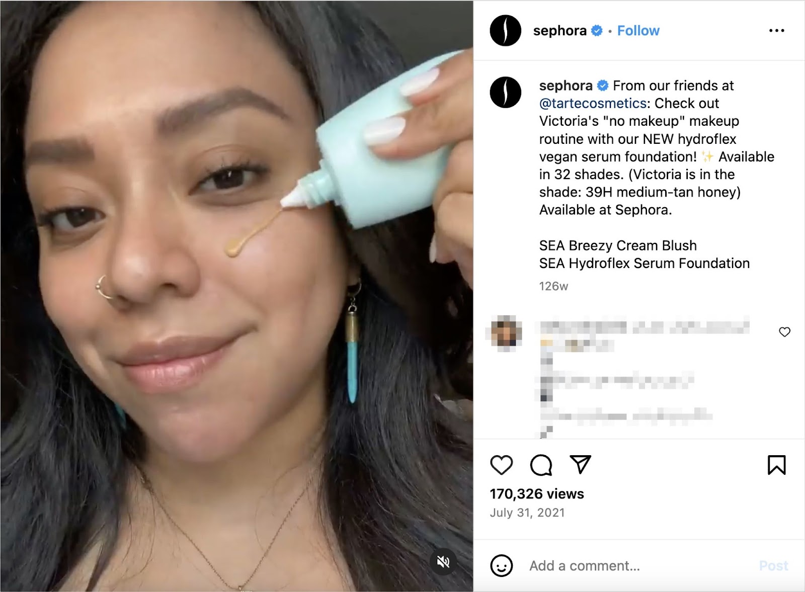 Sephora's Instagram post with a user using the makeup