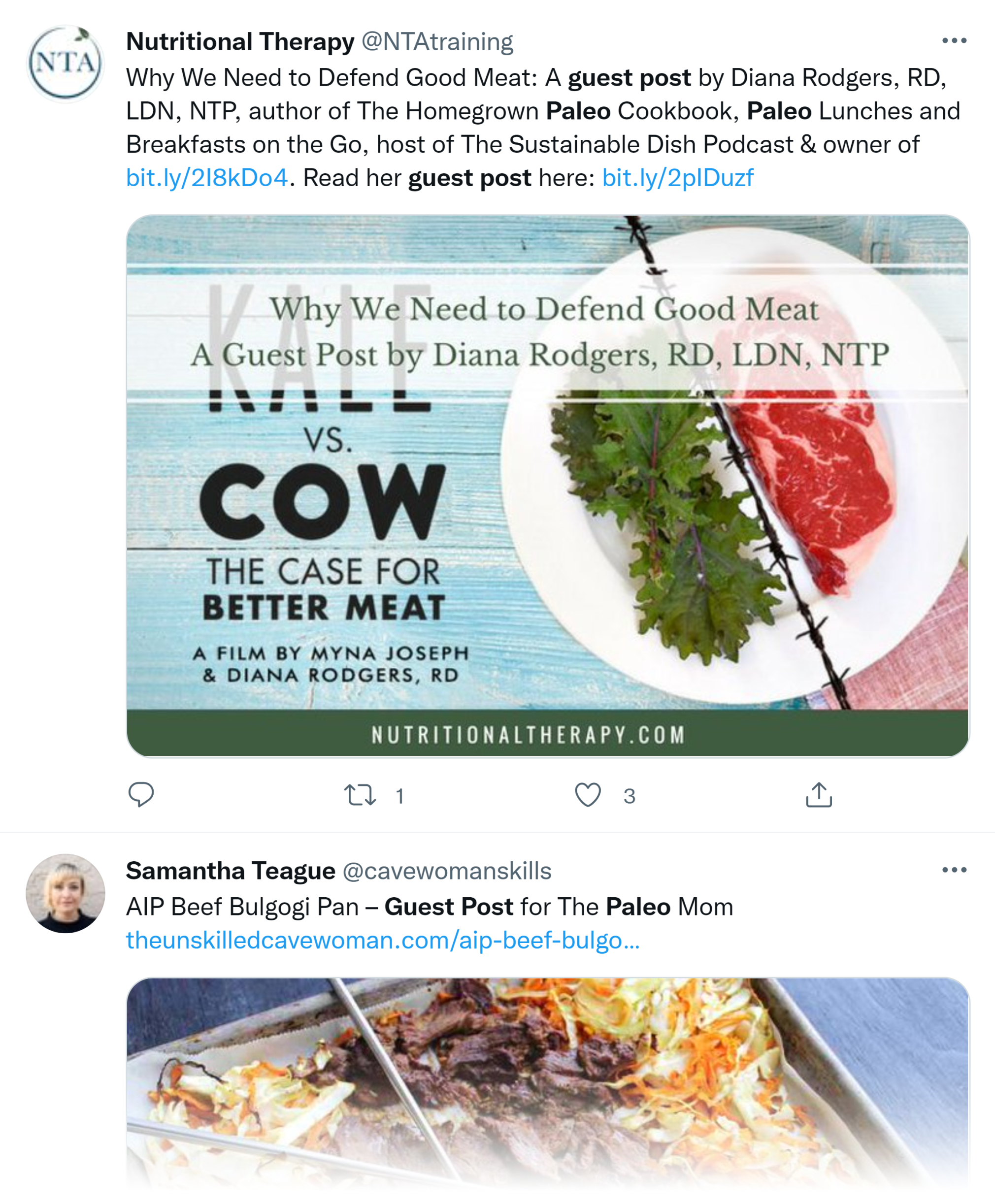 Paleo guest post tweets