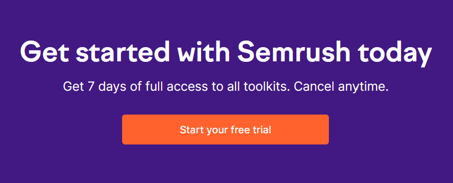Semrush's free trial offer